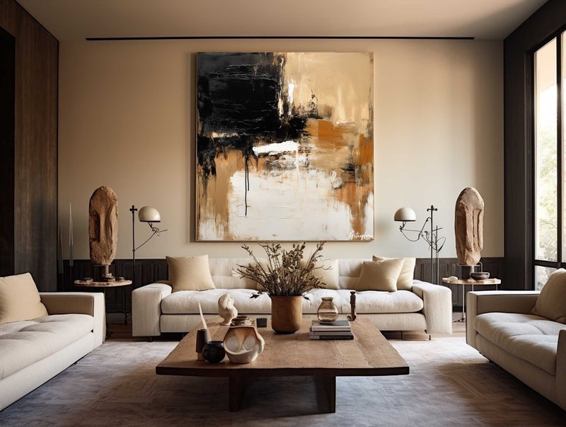 Wall Art Abstract Black Beige Painting