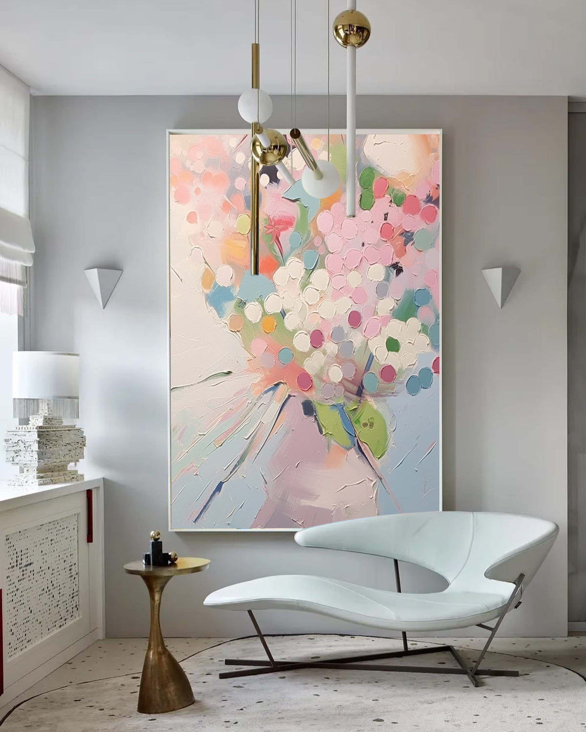 Impasto Textured Floral Vase Painting Soft Pink Wall Art