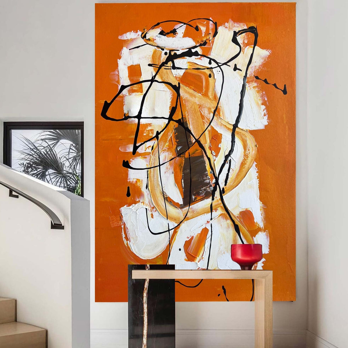 Vibrant Orange Abstract Expressionist Oil Painting