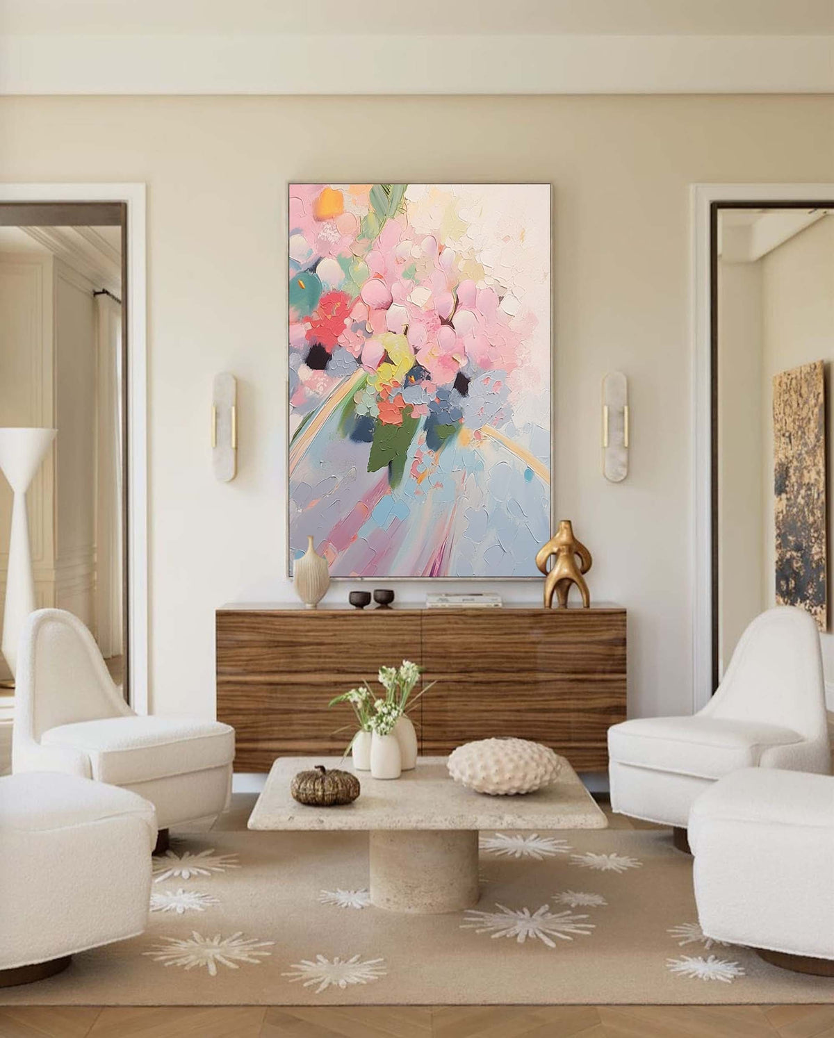 Textured Hydrangea Bouquet Painting Soft Pink