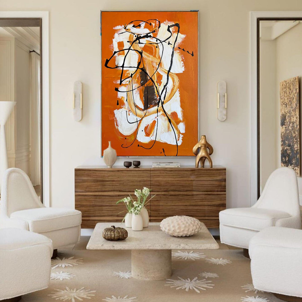 Vibrant Orange Abstract Expressionist Oil Painting
