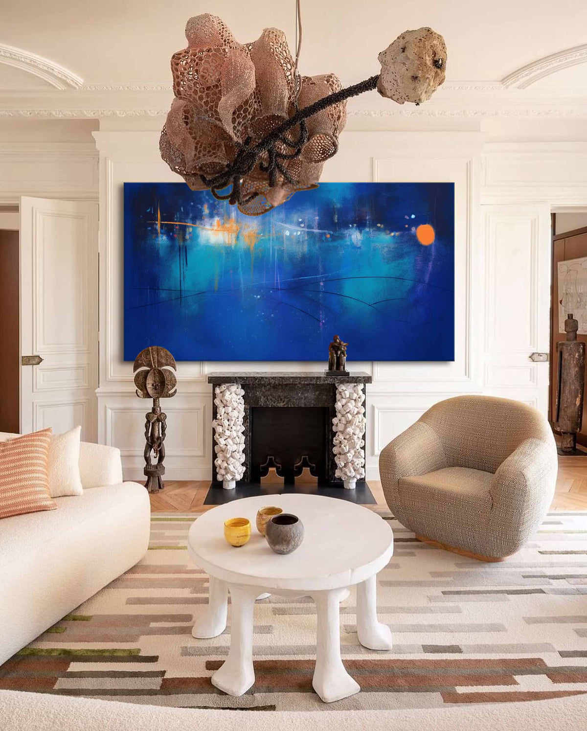 Expressionist Panoramic City Painting Deep Blue Modern