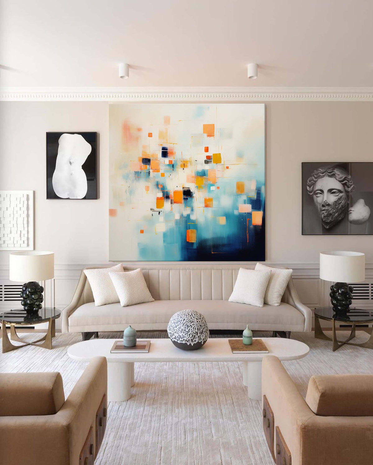 Abstract Geometric Painting Warm Orange And Blue