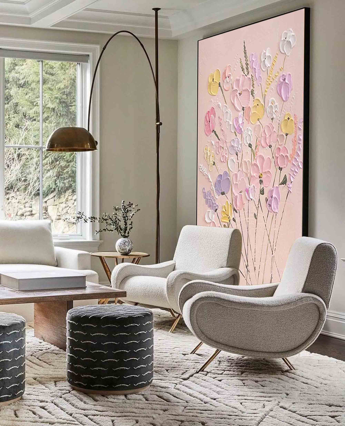 Wall Art Textured Soft Pastel Wildflower