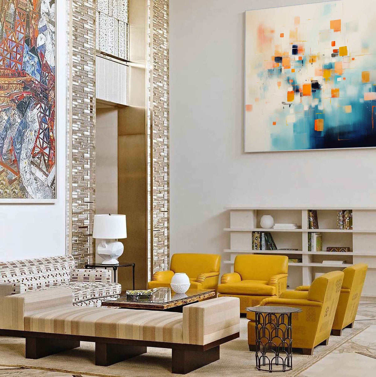 Abstract Geometric Painting Warm Orange And Blue