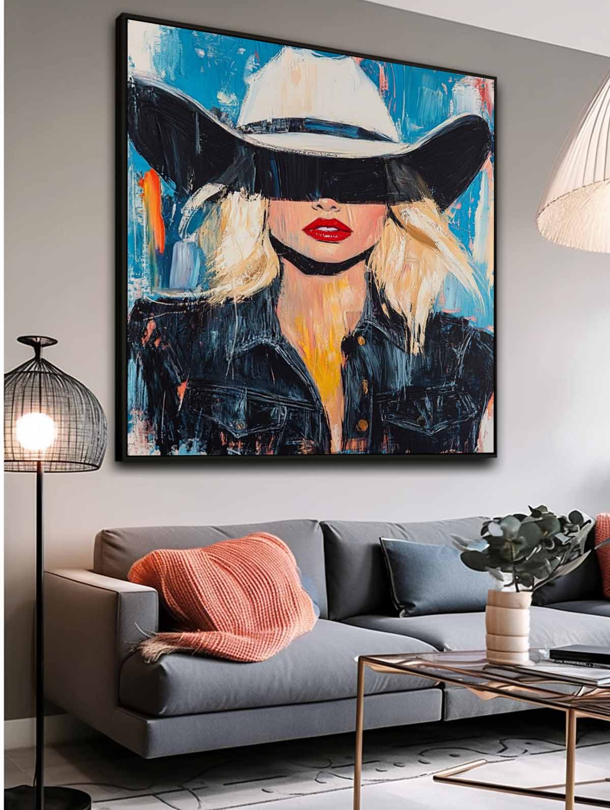 Red Lip Cowgirl Pop Art Portrait Colorful