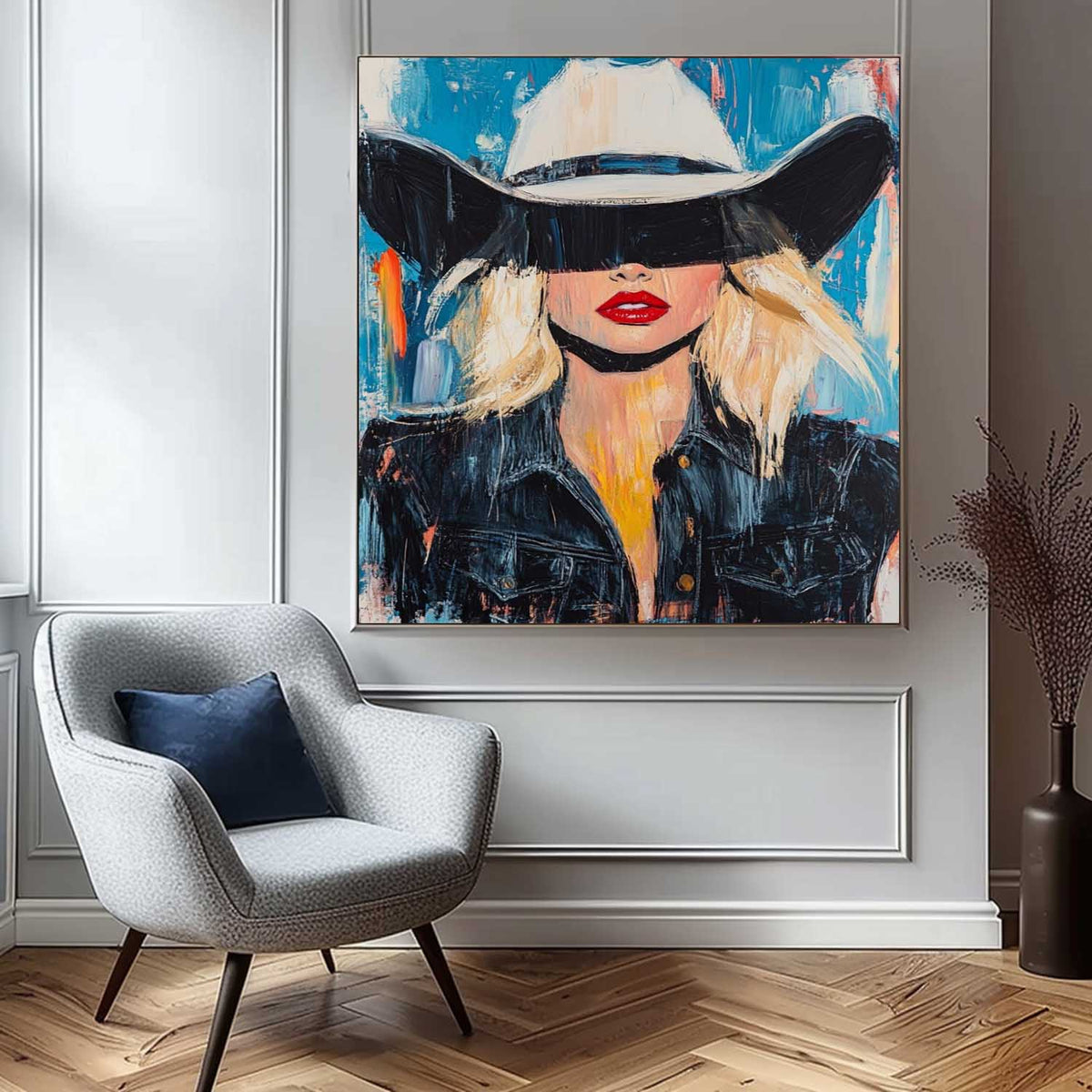 Red Lip Cowgirl Pop Art Portrait Colorful