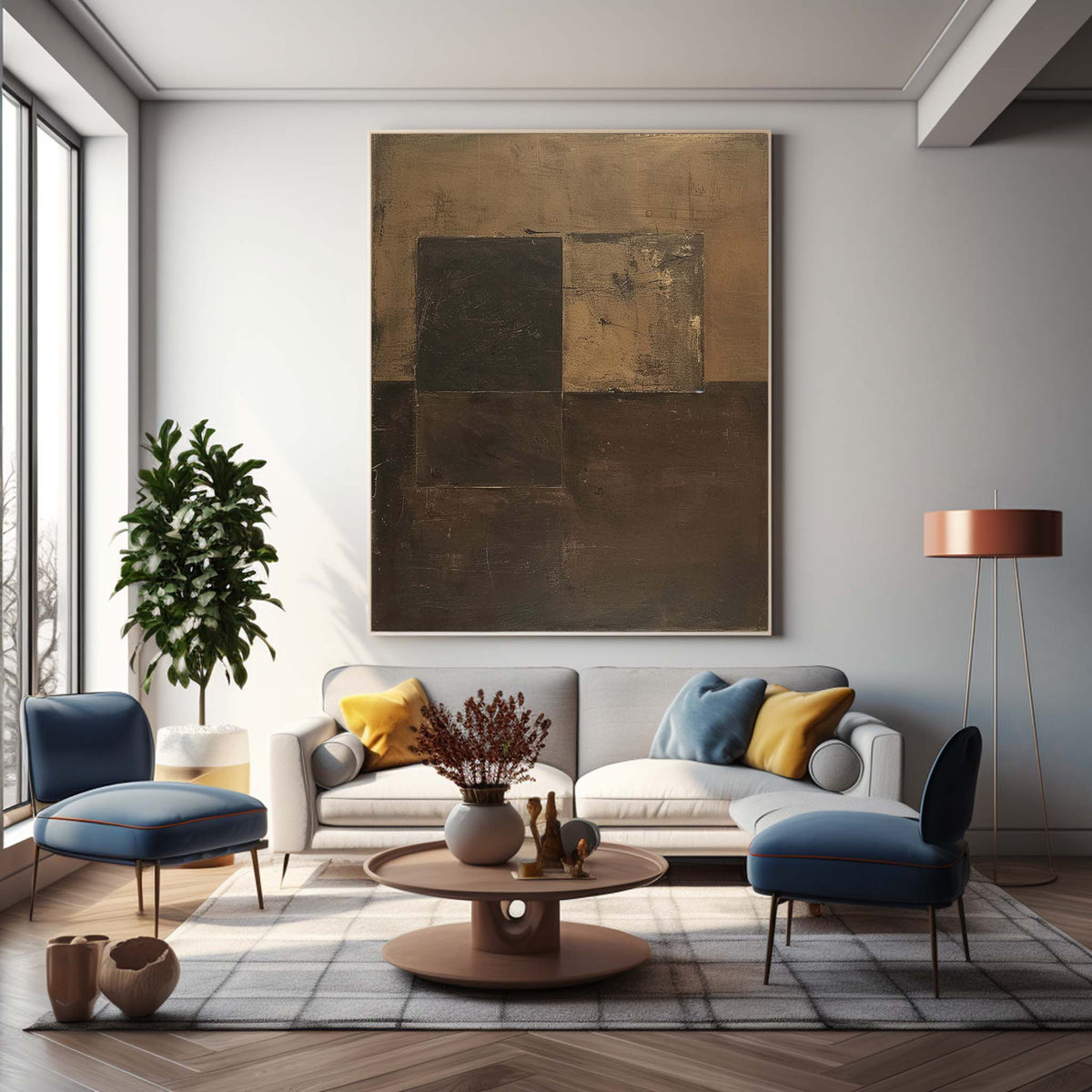 Wall Art Brown Block Abstract Geometric