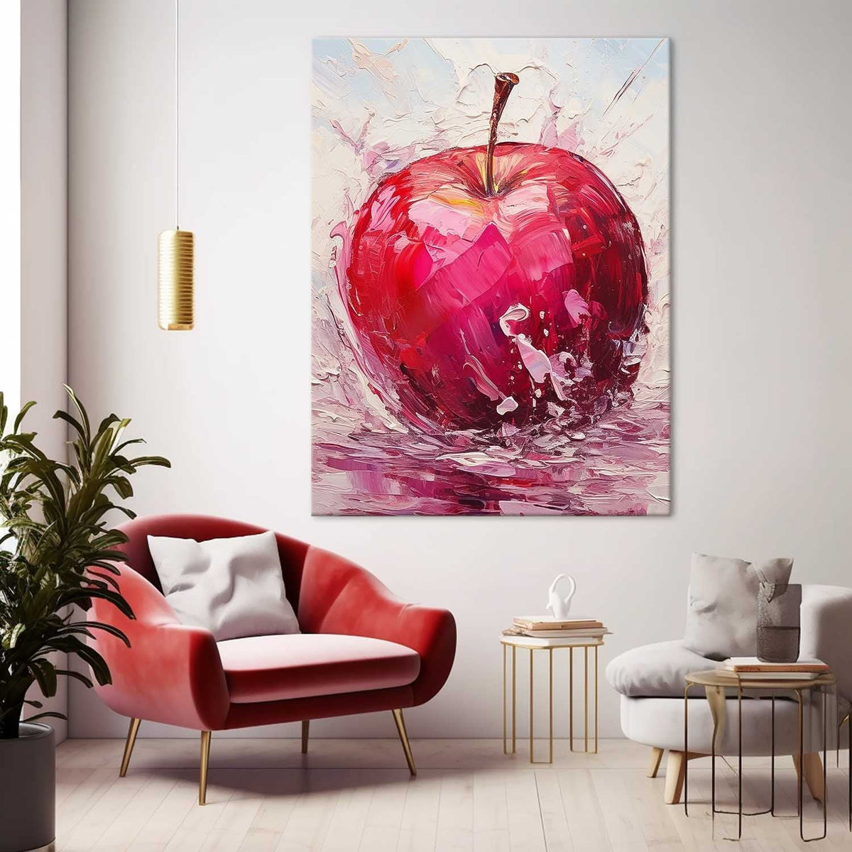 Impasto Apple Painting Vibrant Red Wall Art
