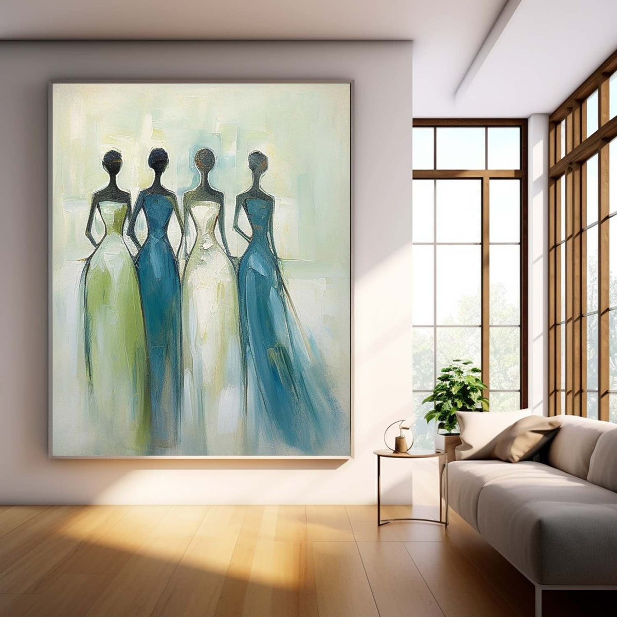 Four Elegant Figures In Gowns Feminine