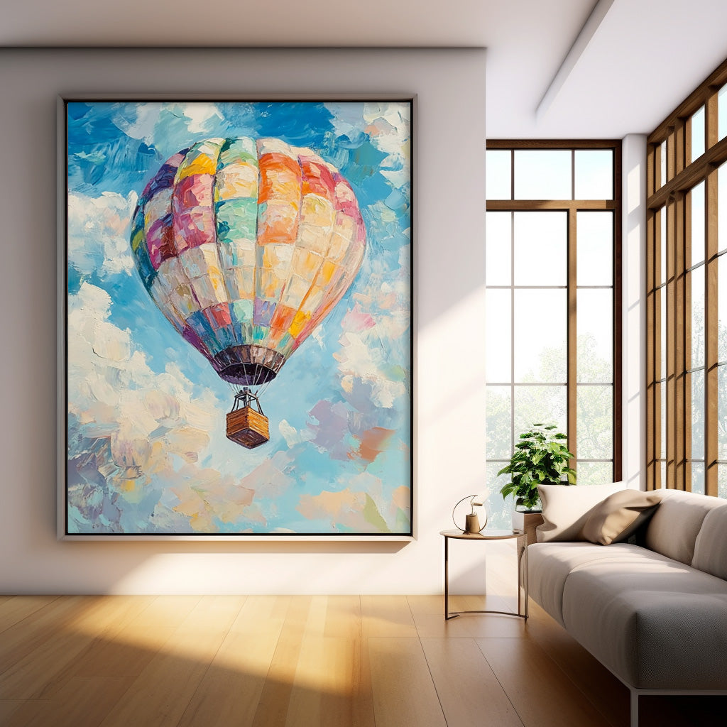 Pastel Color Block Hot Air Balloon Oil Painting