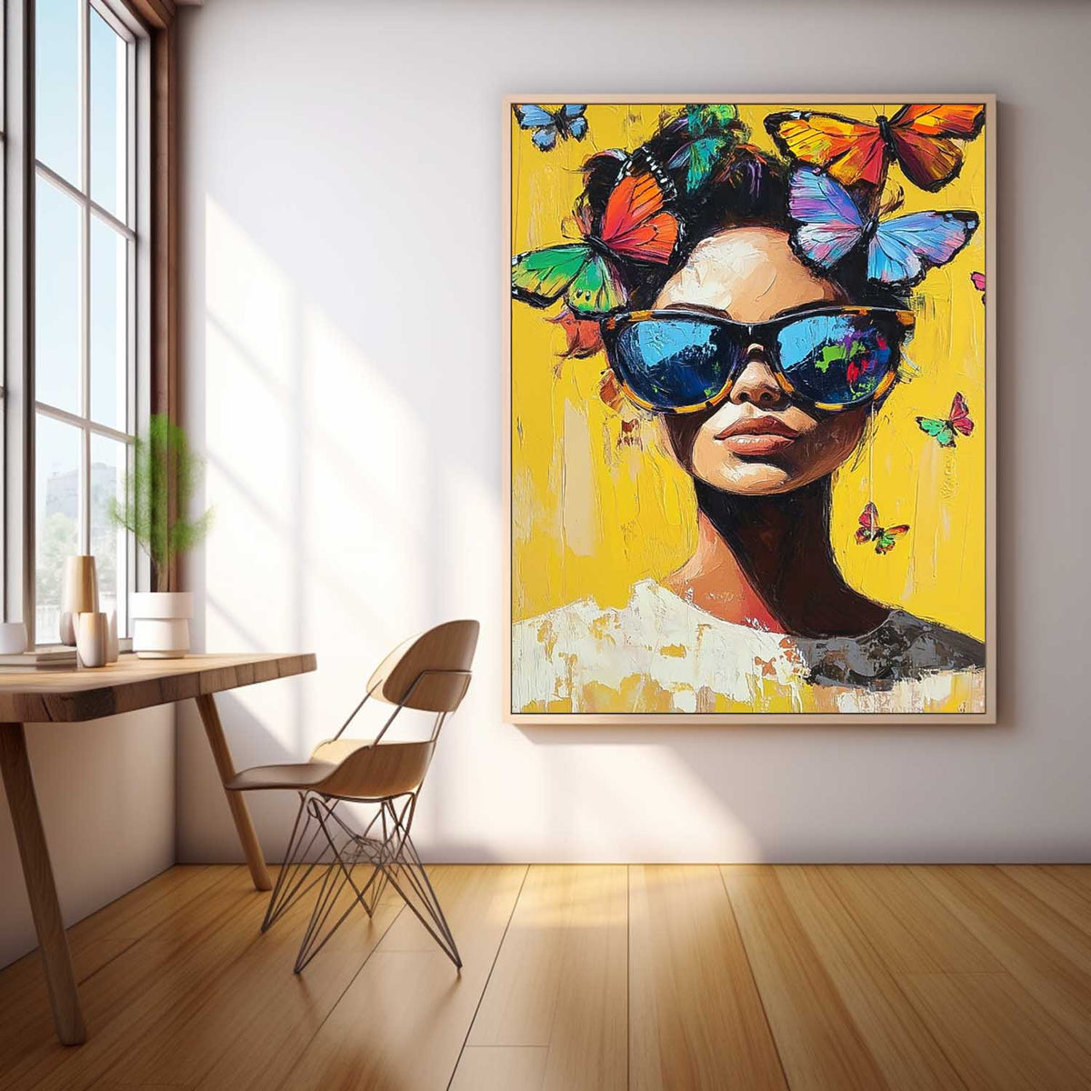 Neo-Expressionist Butterfly Crown Portrait Oil Painting