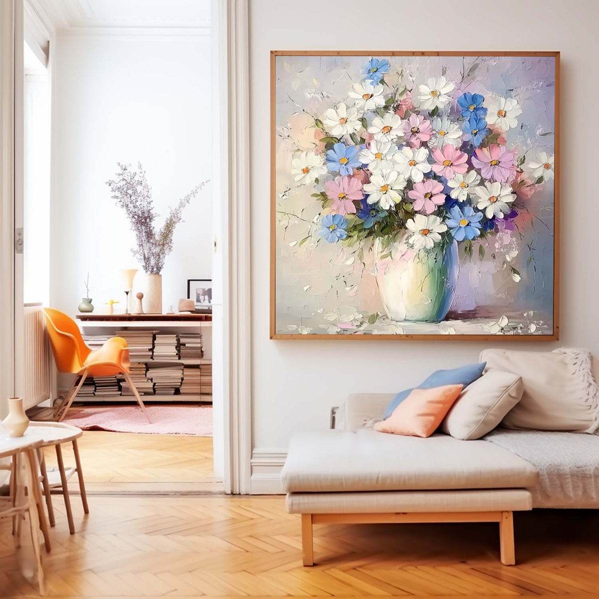 Whimsical Wildflower Bouquet Oil Painting Soft Pastel