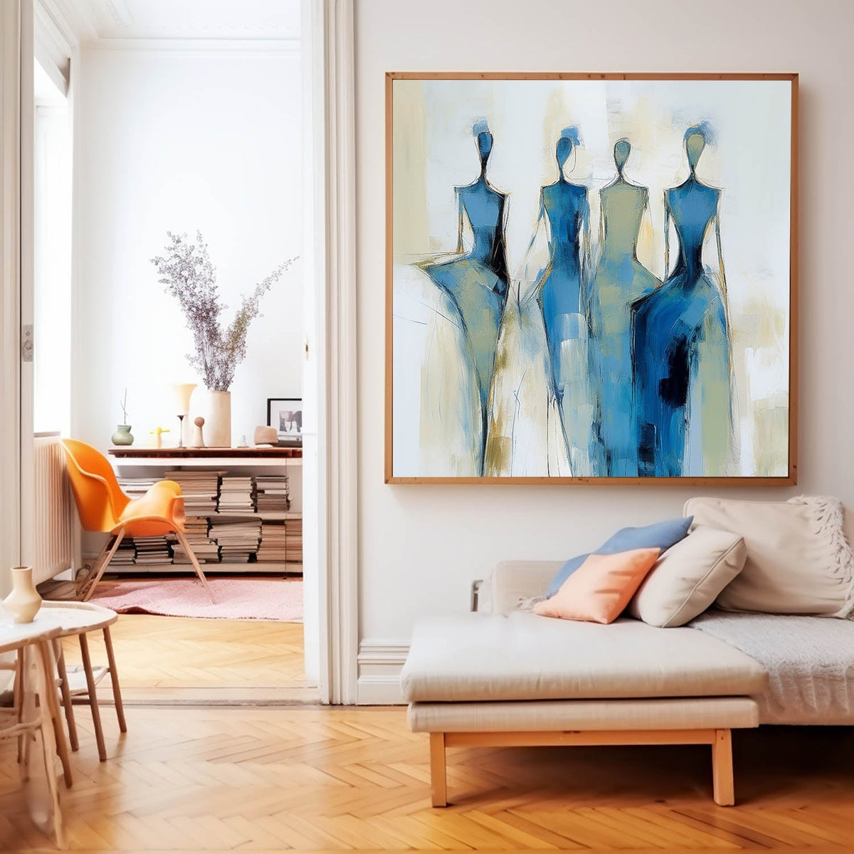 Four Feminine Figures In Blue And Gold Wall Art