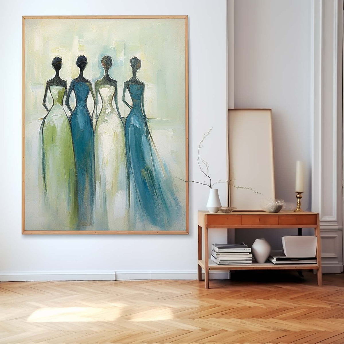 Four Elegant Figures In Gowns Feminine