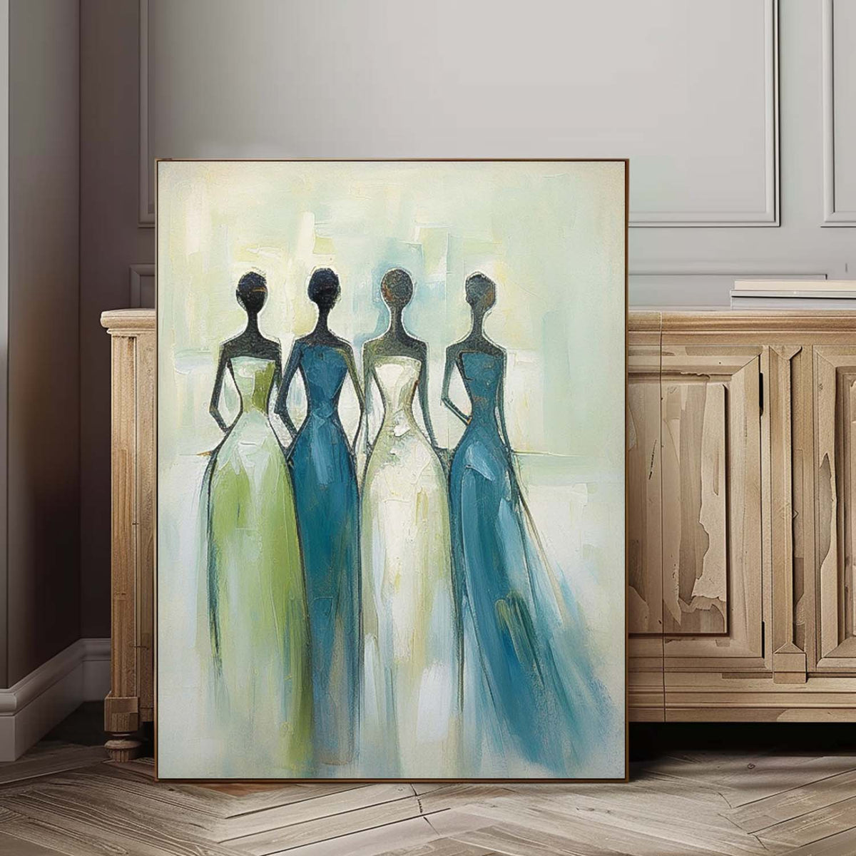 Four Elegant Figures In Gowns Feminine