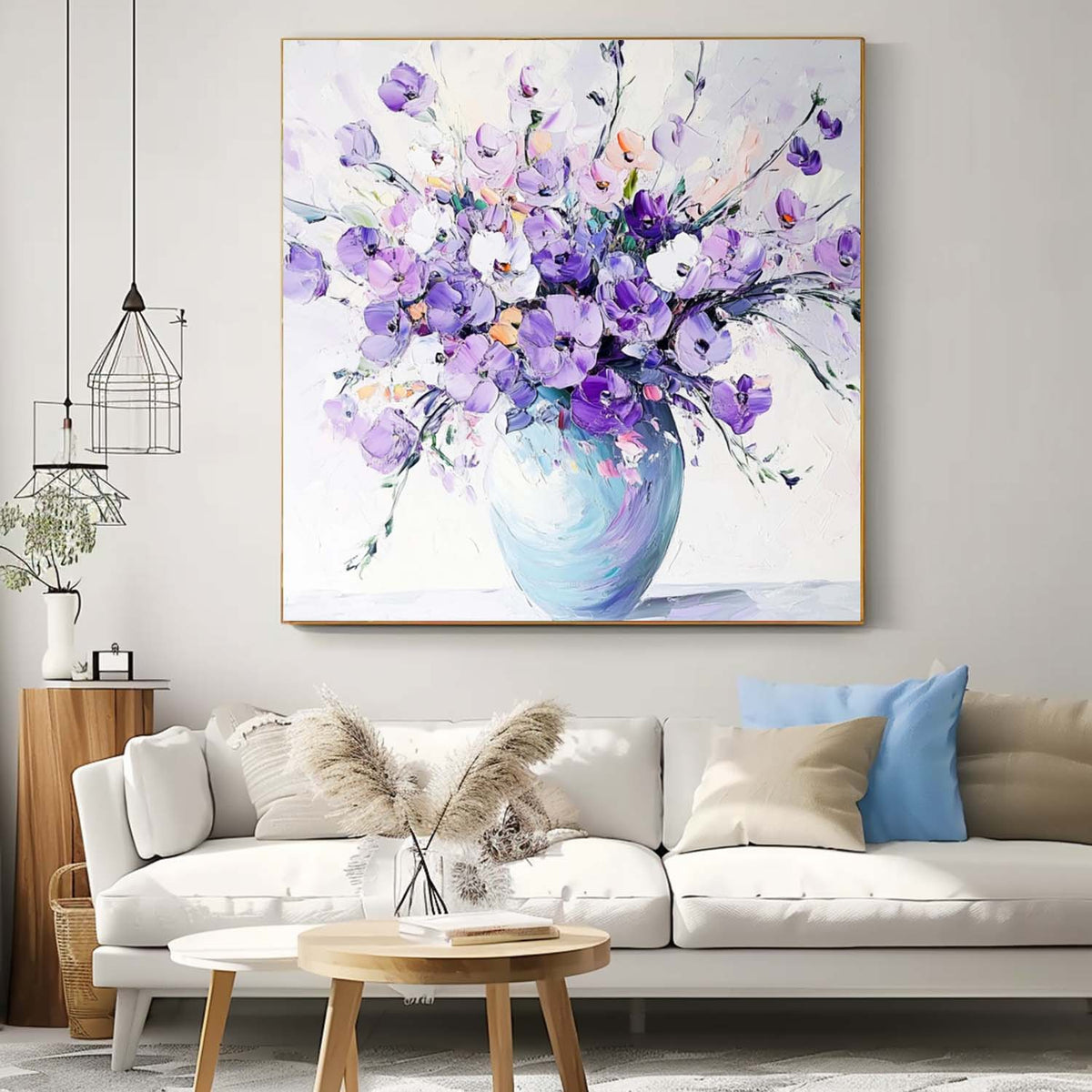 Impasto Lavender Floral Bouquet Oil Painting