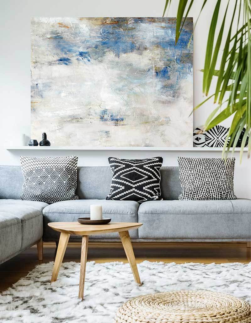 Coastal Abstract Painting Soft Blue & White