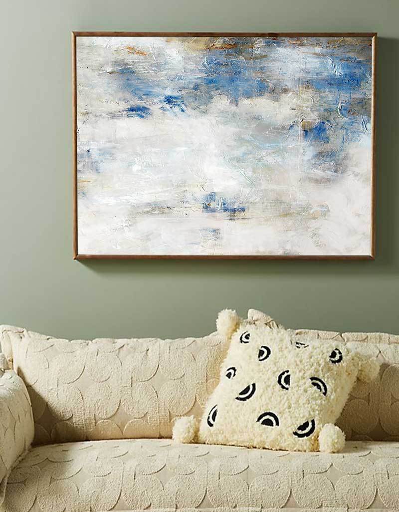 Coastal Abstract Painting Soft Blue & White