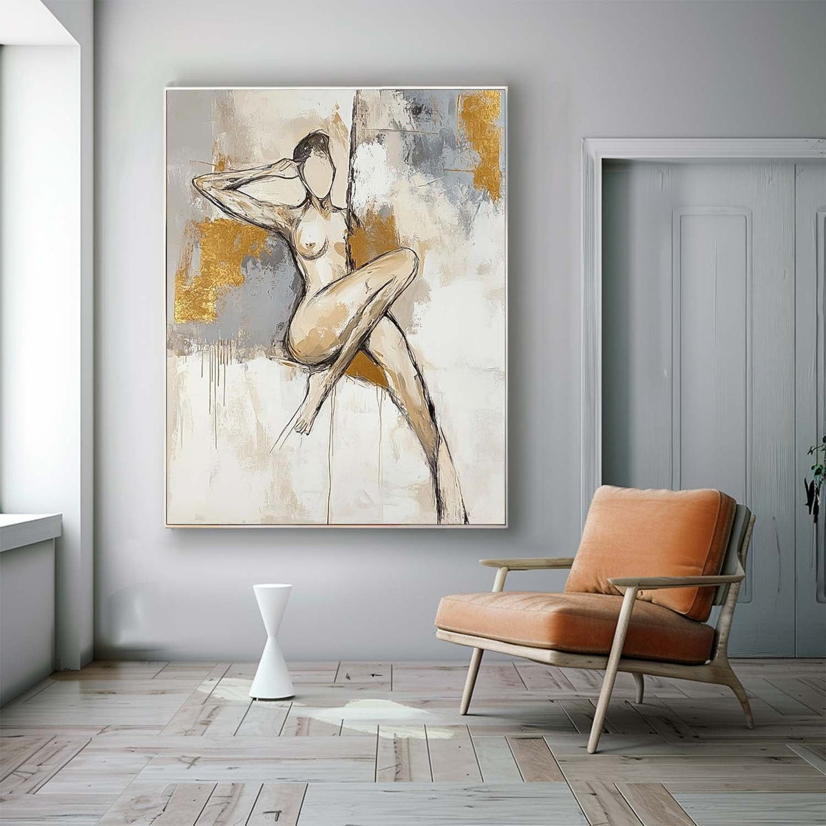 Wall Art Gold Foil Luxury Figure Line Abstract