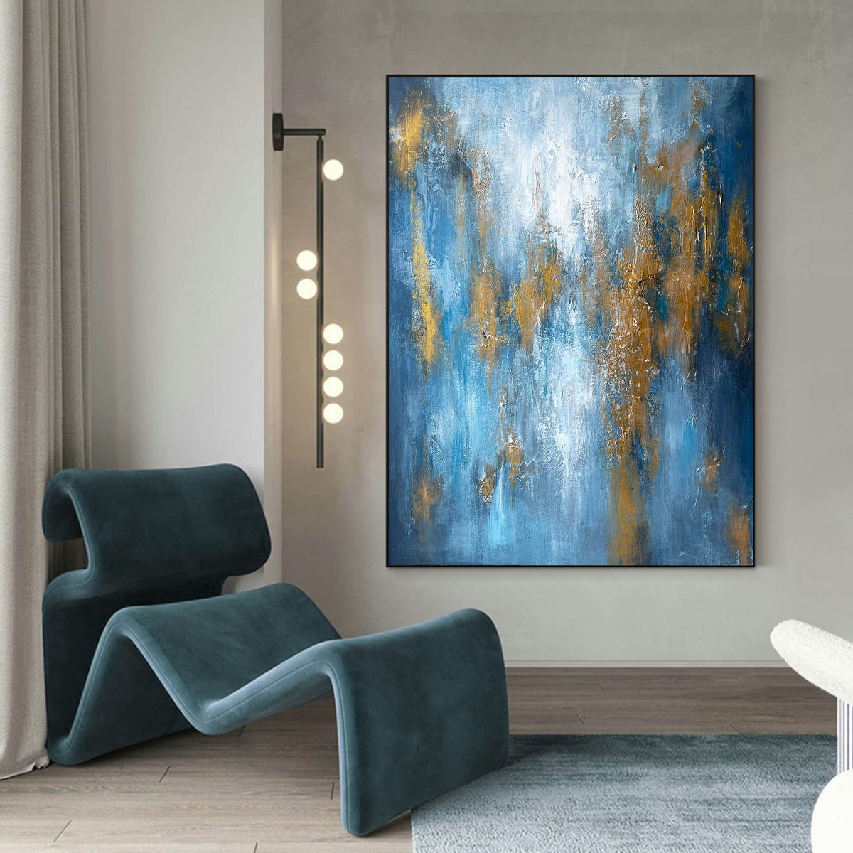 Sapphire‑Gold Palette Thick‑Texture Abstract Wall Piece