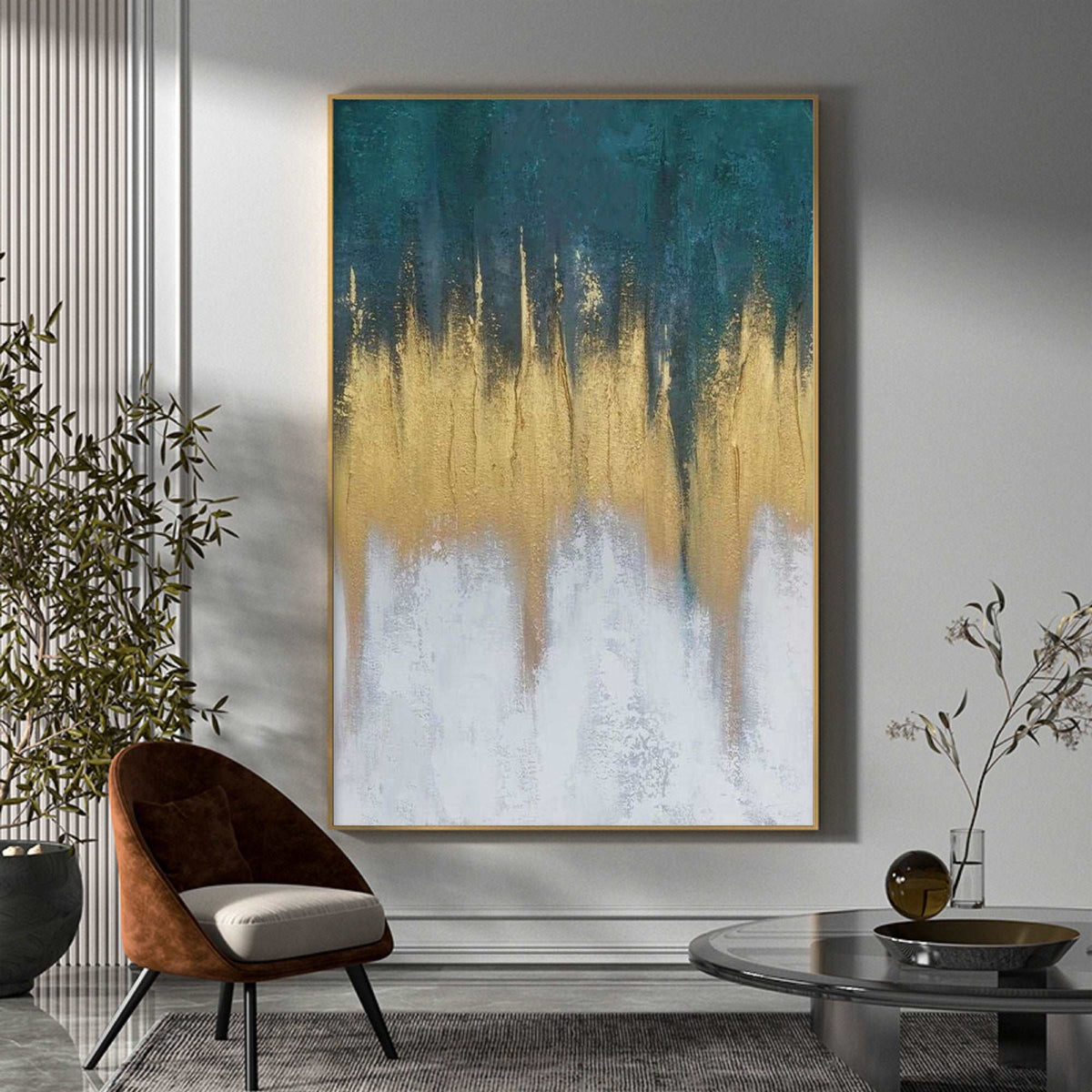 Teal & Gold Abstract Painting Vertical Luxury