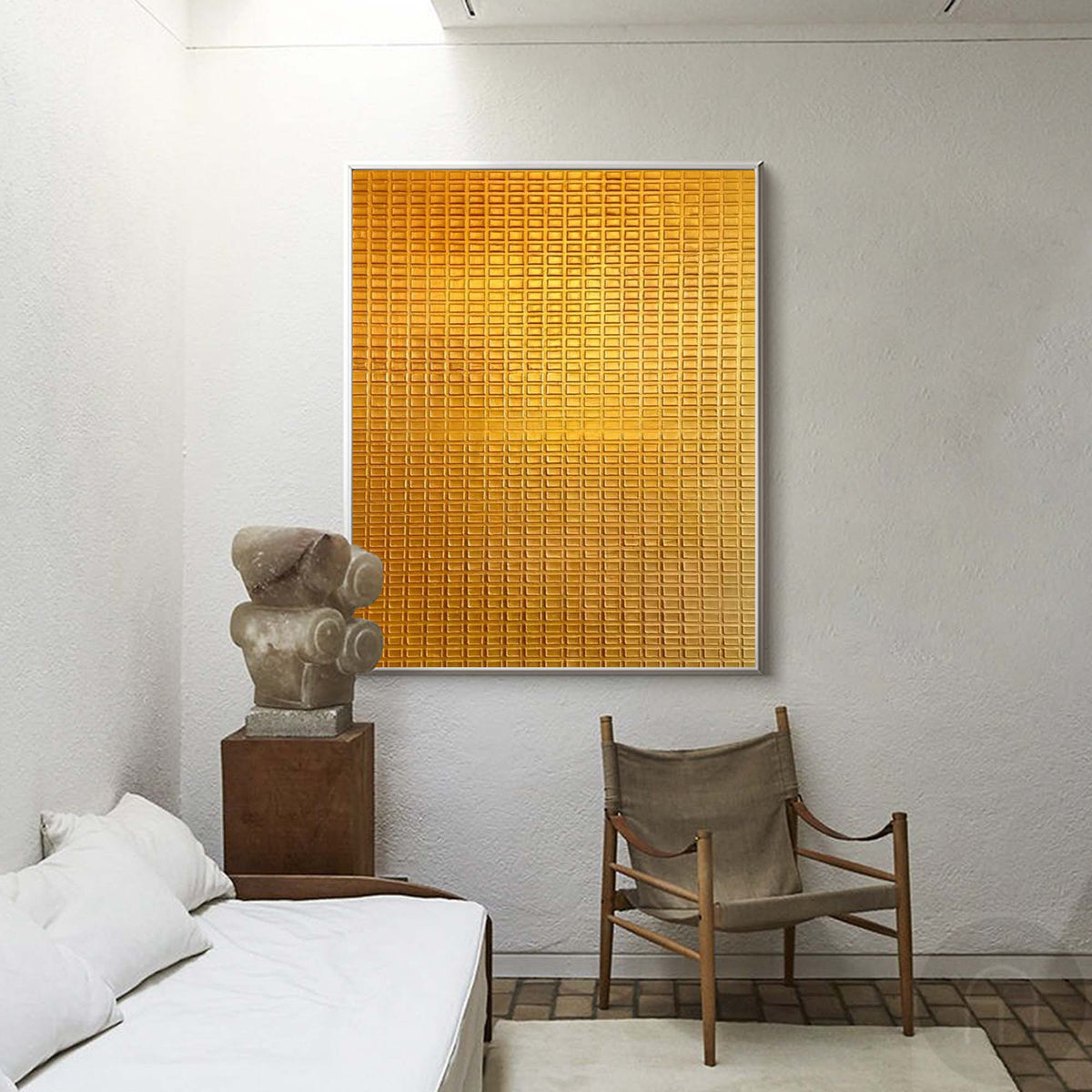 Golden Grid Texture Canvas Wall Art