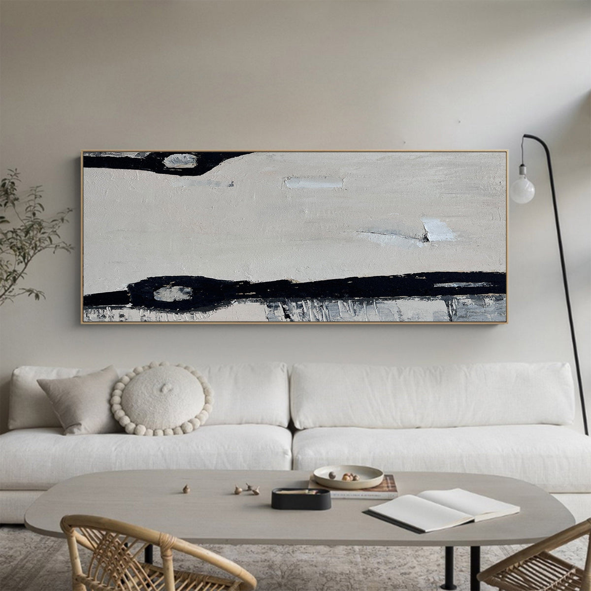 Minimalist Beige Grey Abstract Oil Painting