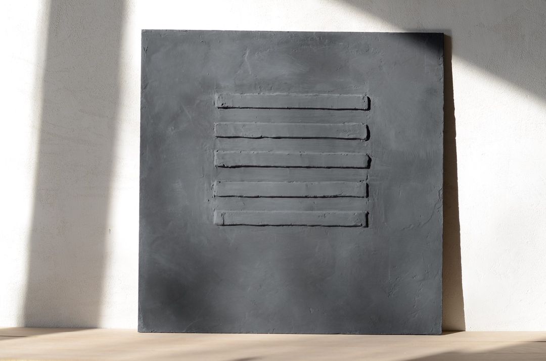 Minimalist Black Bas-Relief Diptych Painting Set Of 2