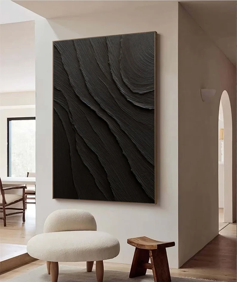 Black Layered Wave Textured Painting