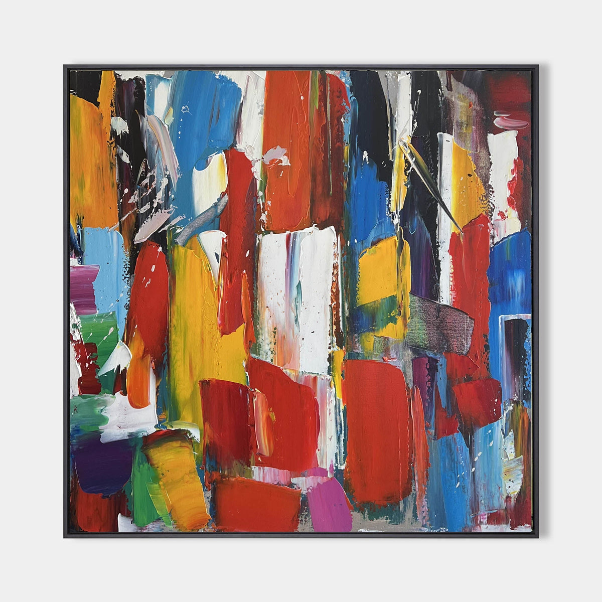 Vibrant Primary Color Geometric Abstract Oil Painting