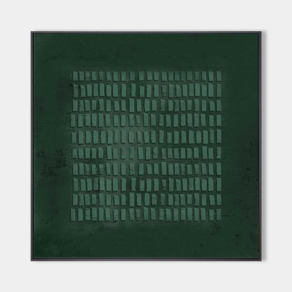 Wabi-Sabi Wall Art Dark Green Textured Grid Abstract Painting