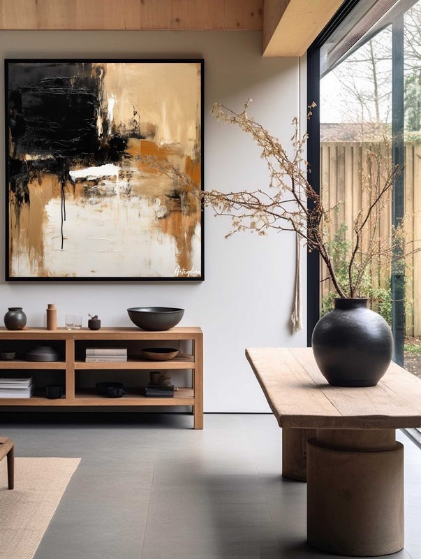 Wall Art Abstract Black Beige Painting