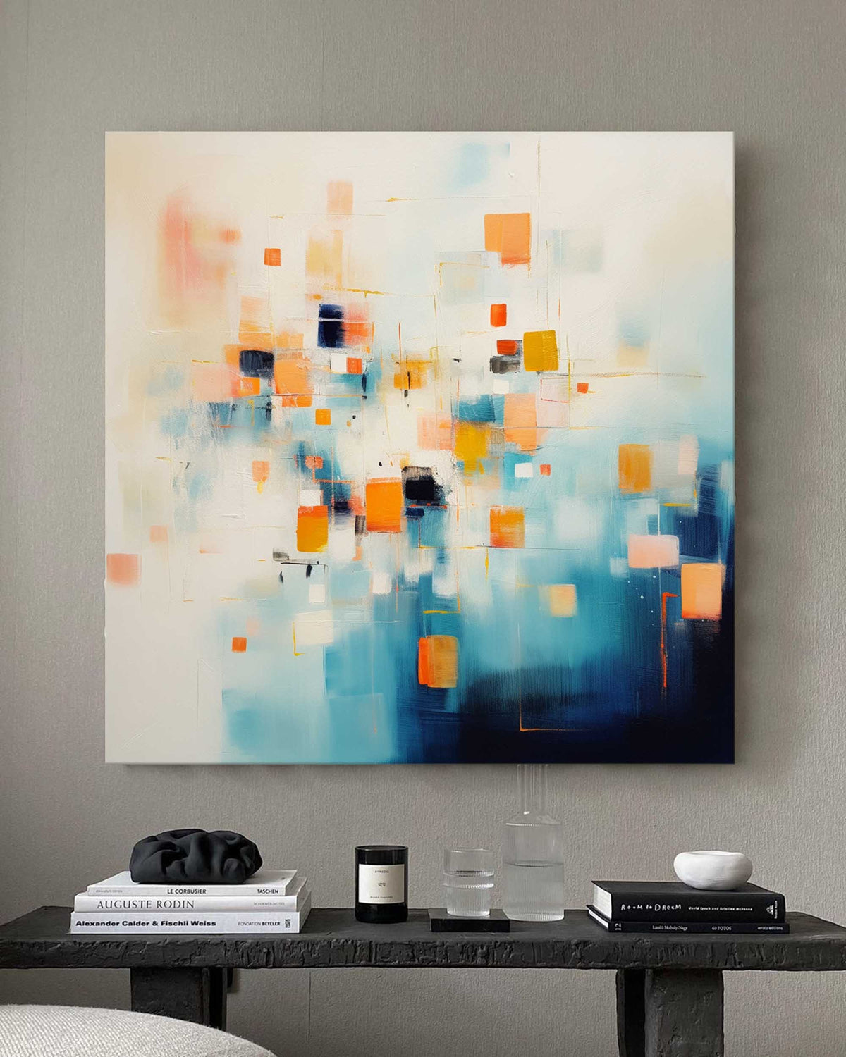 Abstract Geometric Painting Warm Orange And Blue