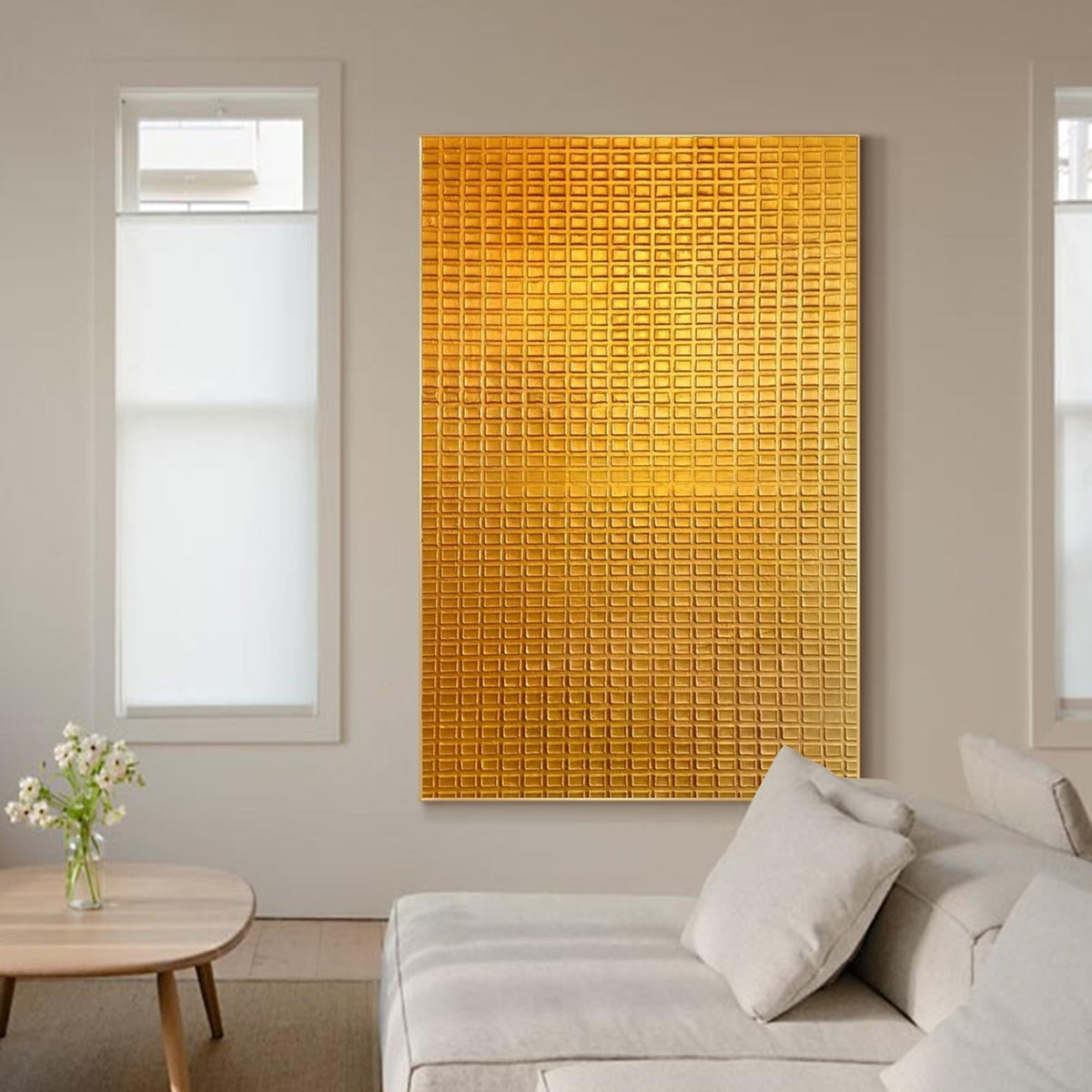 Golden Grid Texture Canvas Wall Art