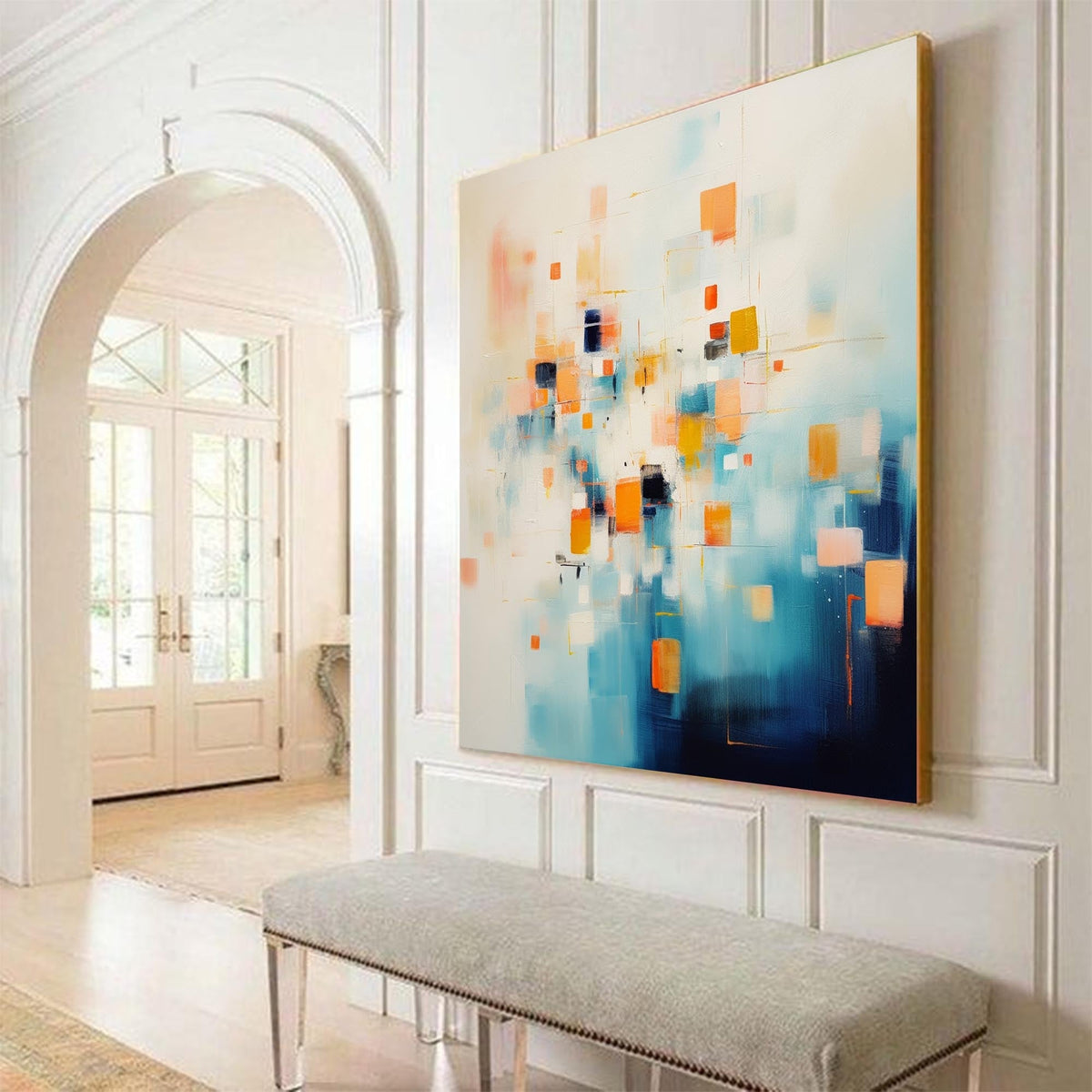 Abstract Geometric Painting Warm Orange And Blue