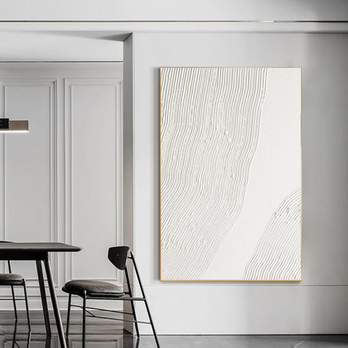 Off‑White Vertical Wavy‑Line Relief‑Textured Framed Artwork