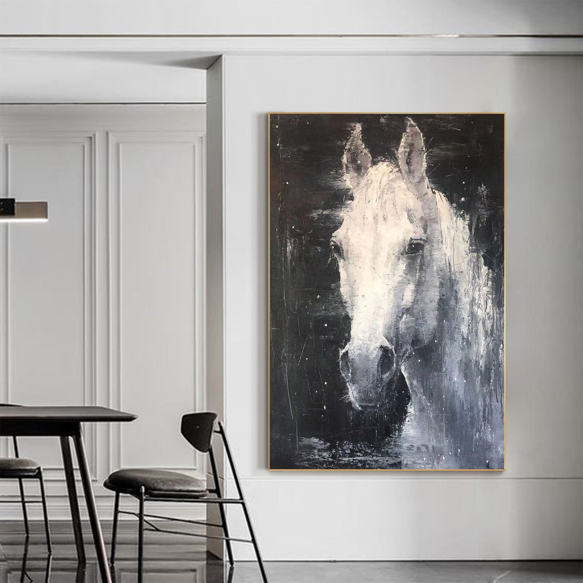 Nocturnal White Horse Portrait Painting