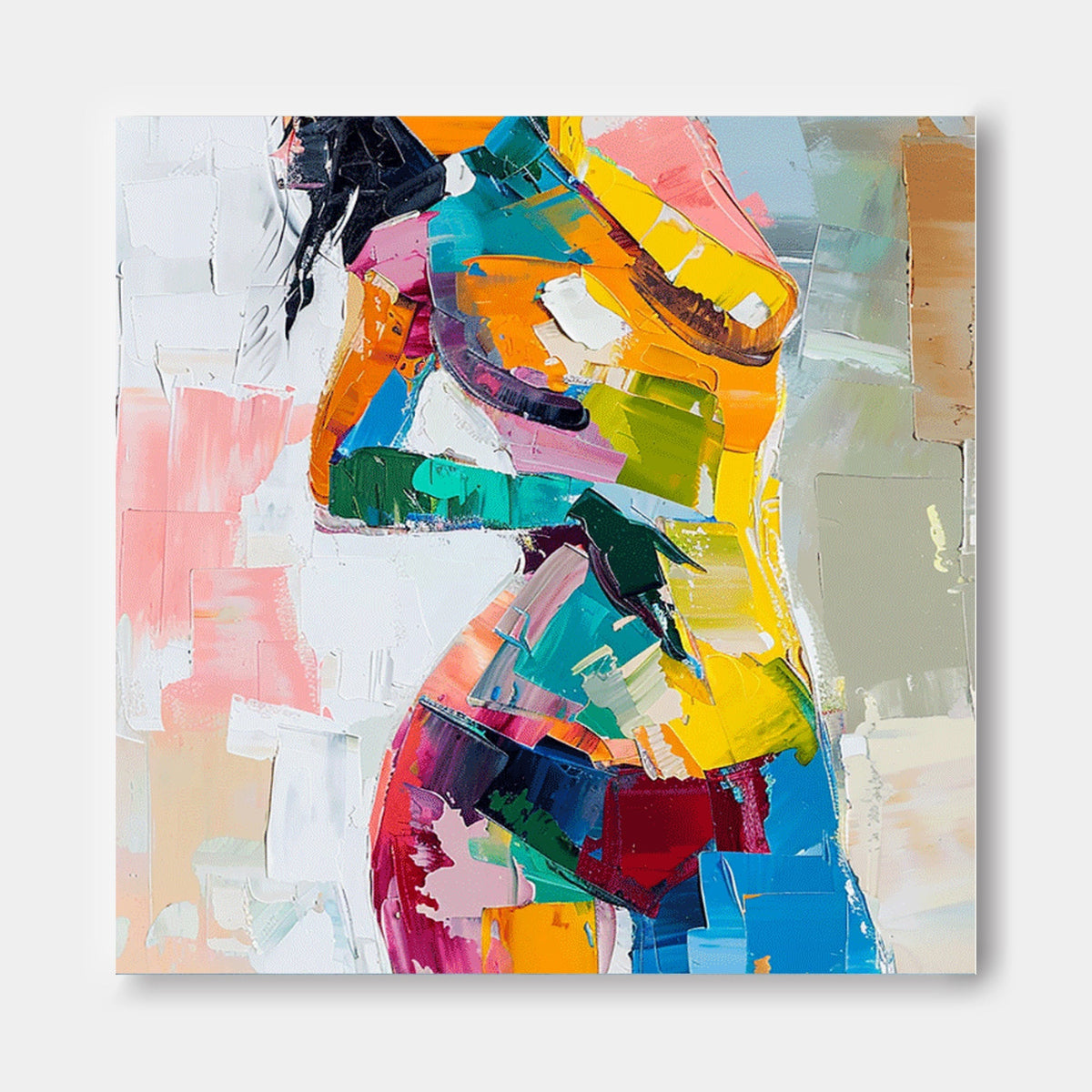 Vibrant Cubist Impasto Female Figure Painting