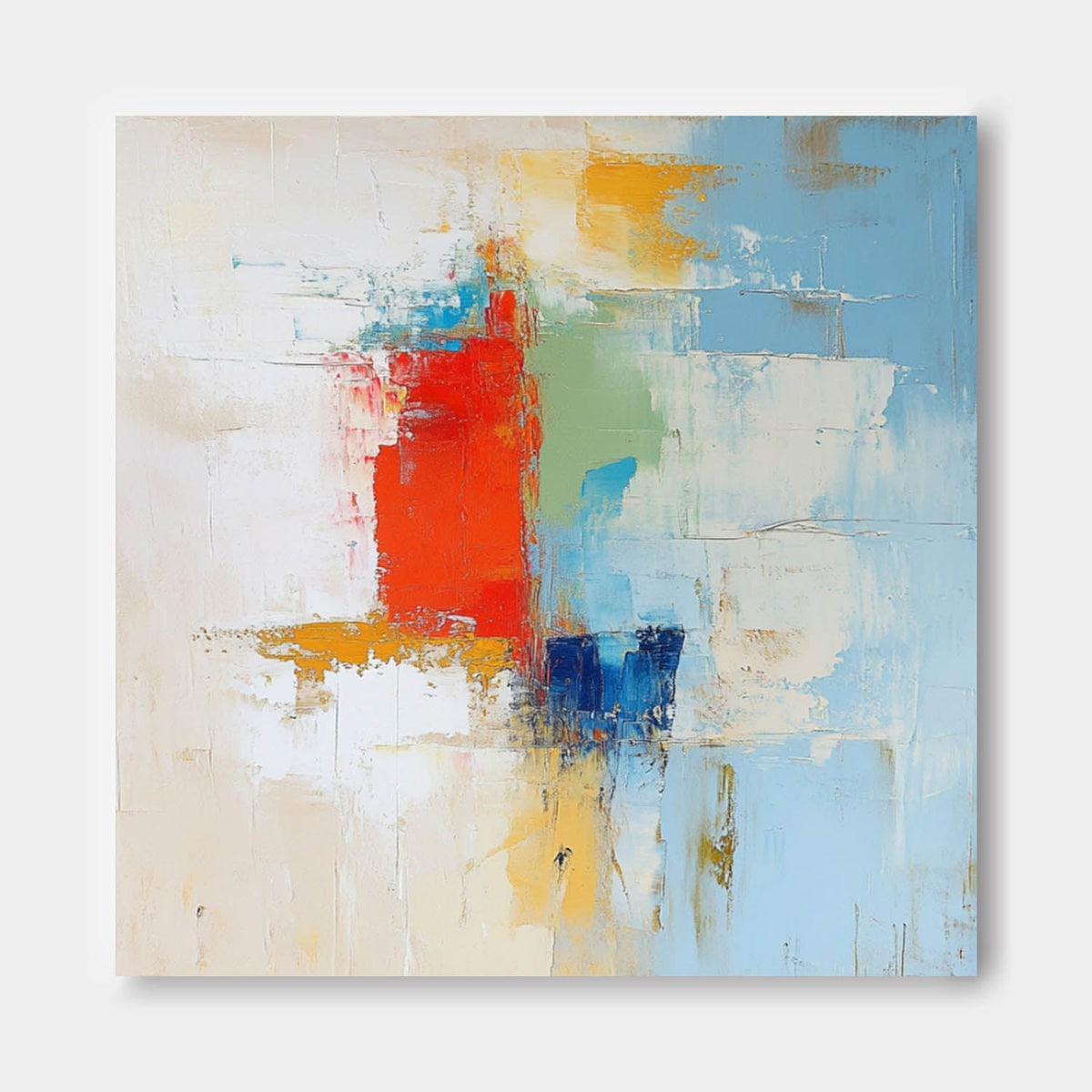 Soft Abstract Color Block Oil Painting Red Blue