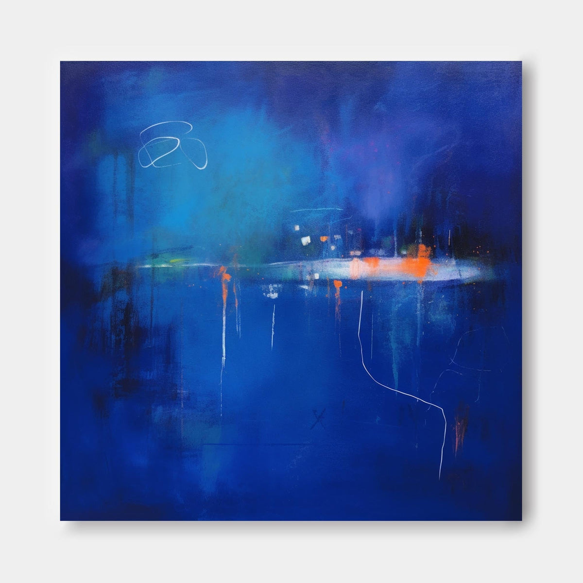 Expressionist Twilight Painting Deep Blue Modern Wall Art