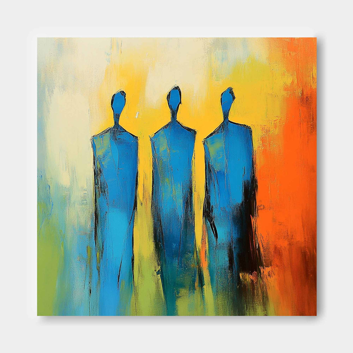 Three Blue Figures Modern Minimalist Wall Art