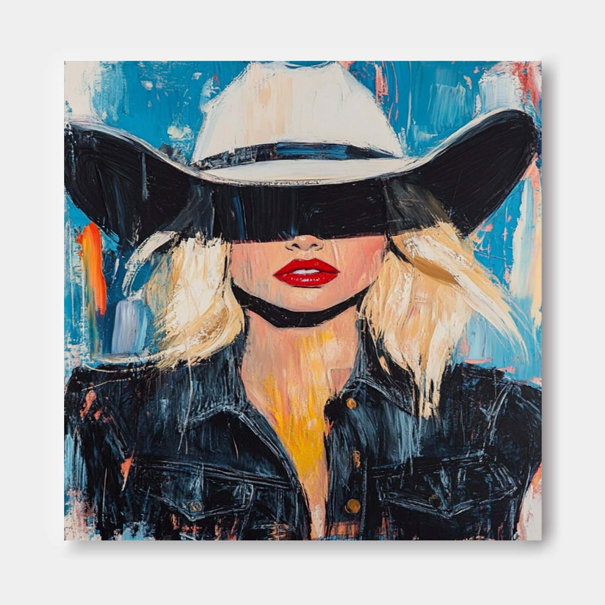 Red Lip Cowgirl Pop Art Portrait Colorful