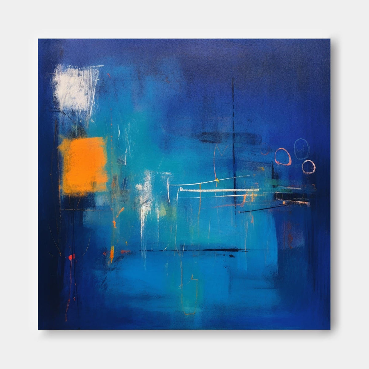 Expressionist Deep Blue Painting Vibrant Orange Modern