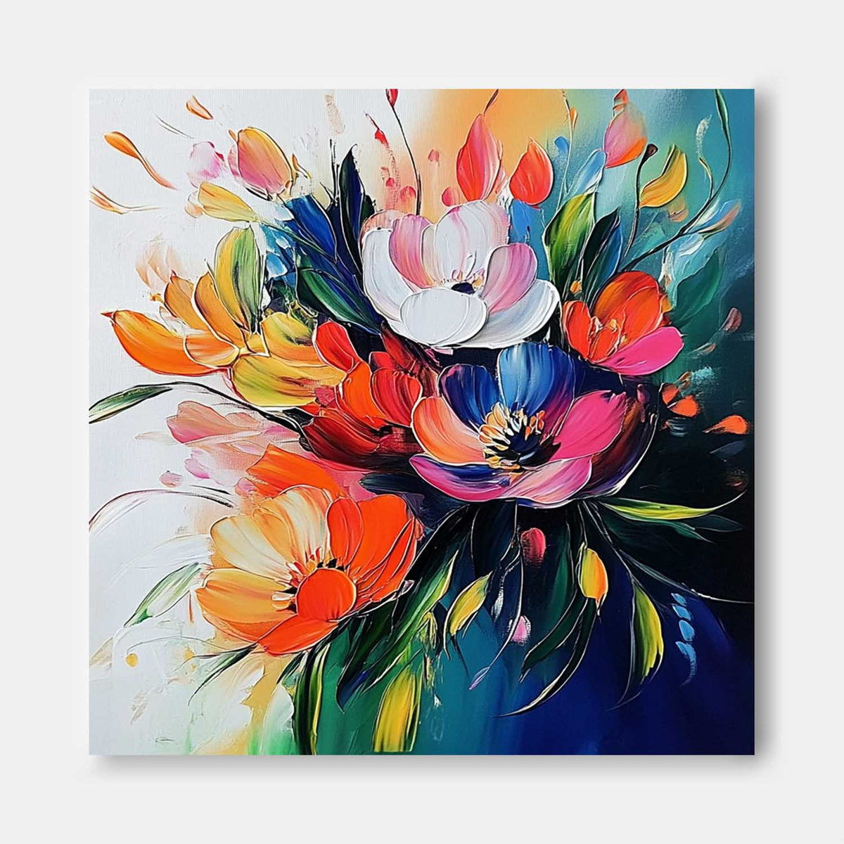 Vibrant Abstract Floral Bouquet Oil Painting