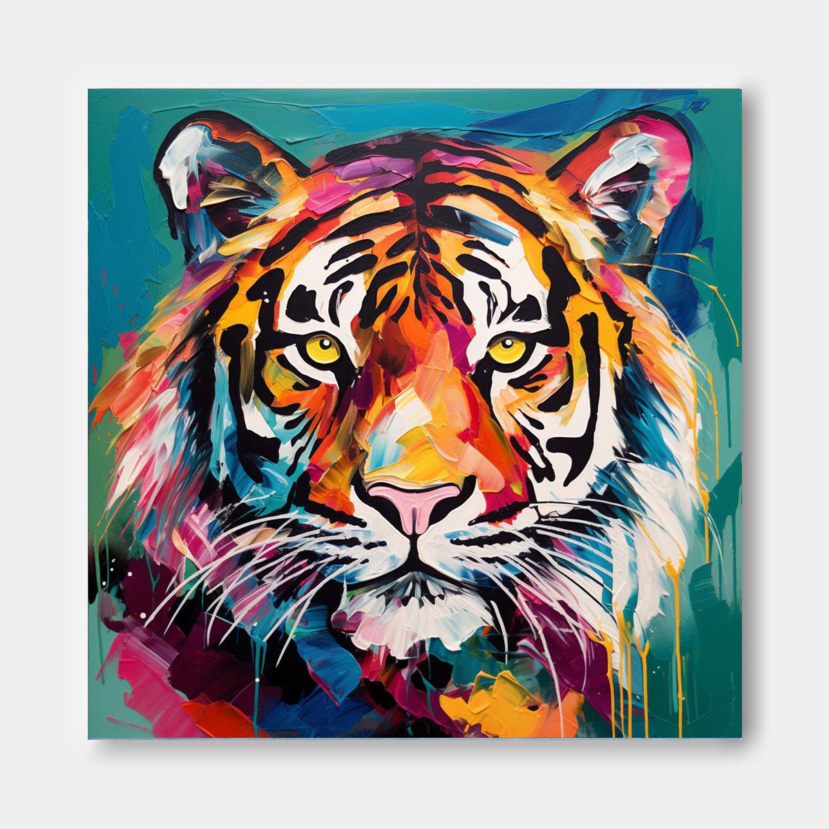 Neon Hued Tiger Portrait Wall Art
