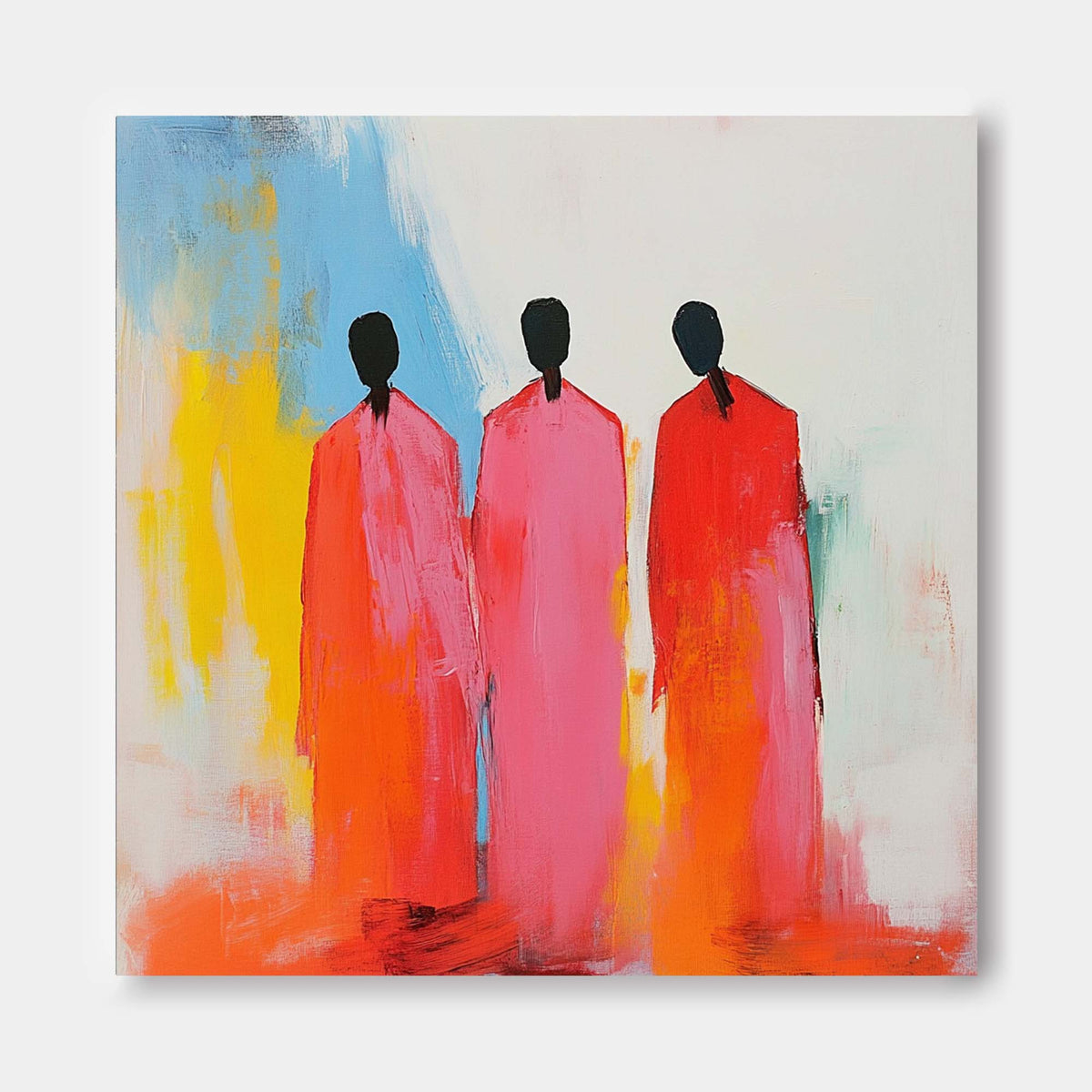 Abstract Three Figures In Pink And Orange Robes