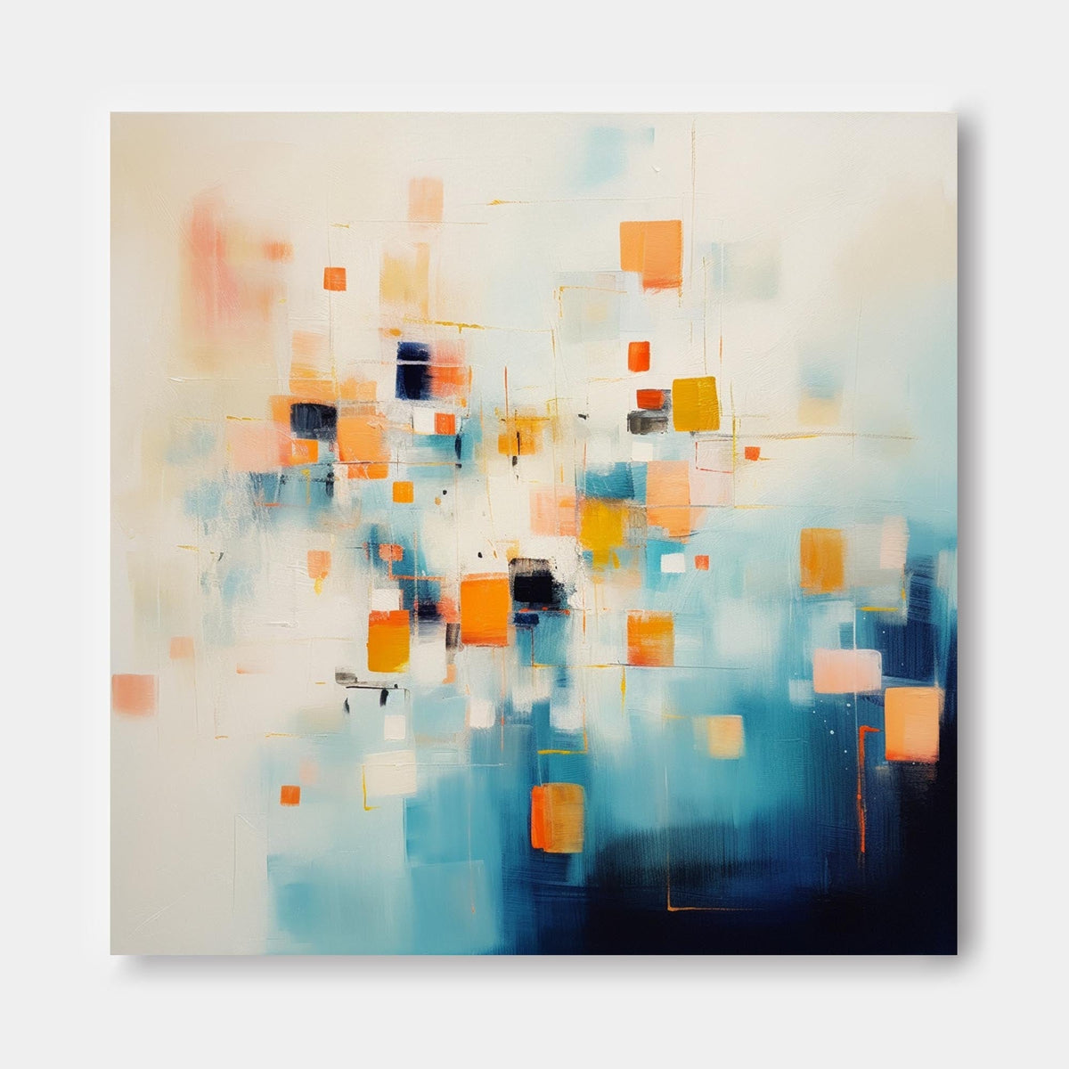 Abstract Geometric Painting Warm Orange And Blue