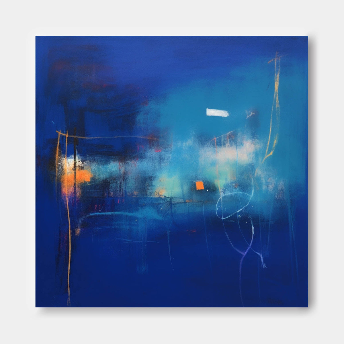 Expressionist Deep Blue Painting Vibrant Modern Wall Art
