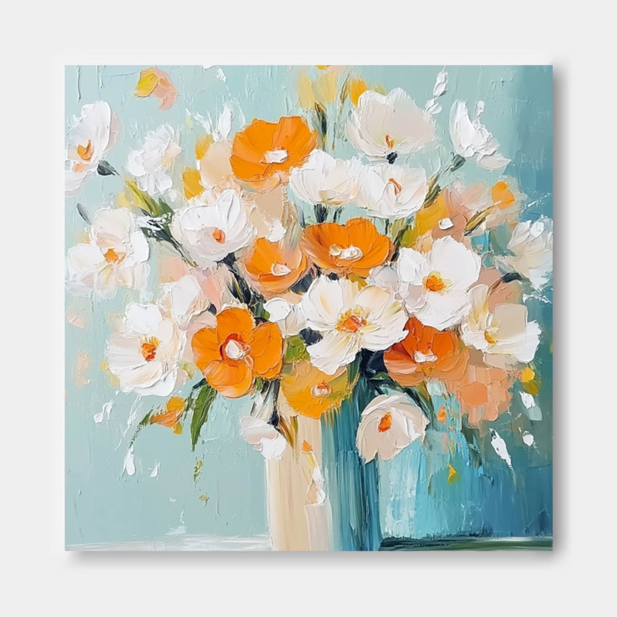 Bright Orange White Floral Bouquet Oil Painting